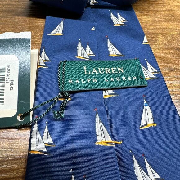 Lauren Ralph Lauren Tie Men's Necktie Sailboat Silk NEW Made in USA Blue - Picture 7 of 9